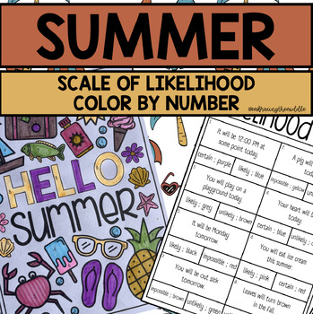 Preview of Summer Themed Scale of Likelihood Color by Number for Middle School Math