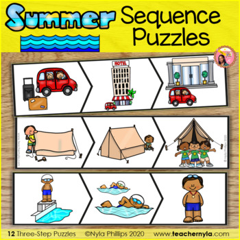 Preview of Summer Themed Sequence Puzzles with Mats