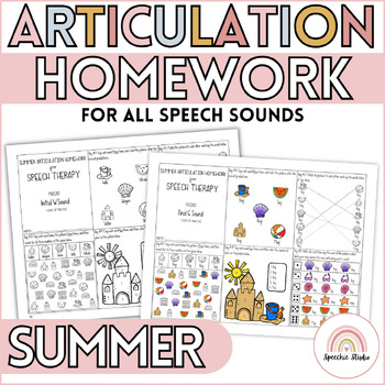 Preview of Summer Themed Speech Therapy Articulation Homework and Practice | No Prep