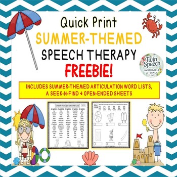 Preview of Summer-Themed Speech Therapy FREEBIE: Articulation Lists, Open-ended Sheets