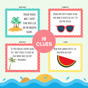 Summer Themed Treasure Hunt Riddle Clues for Kids Indoor & Outdoor