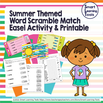 Summer Themed Word Scramble Match Easel Activity and Printable | Vocabulary