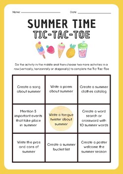 Preview of Summer Tic-Tac-Toe Worksheet: Fun and Engaging Activity for Kids