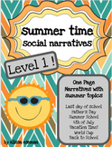Summer Time Social Stories/Narratives/Labels LEVEL 1