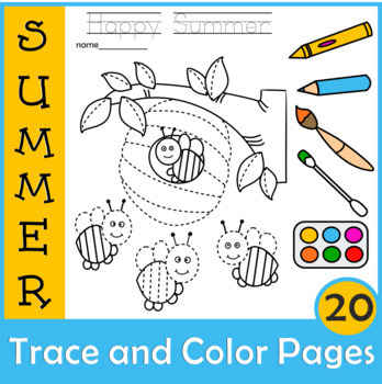 Preview of Summer Prewriting Activity Packet with Trace & Color Pages | End of the Year