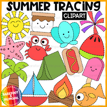 Preview of Summer Tracing Clipart - Simple Summer Clipart for Tracing Activities
