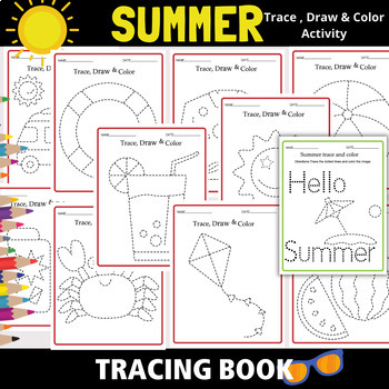 Preview of Summer Tracing & Coloring Pages | Pencil Control, Handwriting Practice Activity