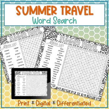 Preview of Summer Travel Word Search Puzzle Activity | End of the Year