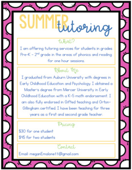 Preview of Summer Tutoring Flyer (editable)