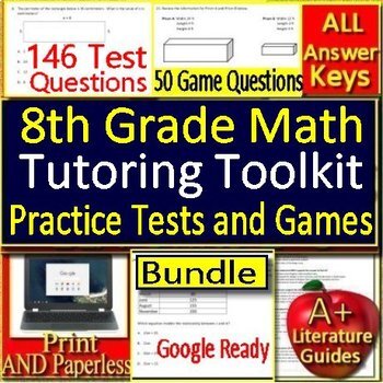 Preview of 8th Grade Math Test Prep - Printable, Self-Grading Google Forms™ AND Math Games!