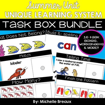 Preview of Summer ULS Task Cards, Worksheets, and Activities- At The Beach- Ocean Theme