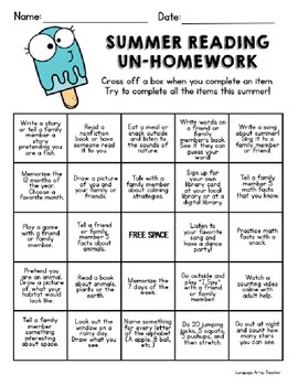 Preview of Summer Un-Homework BINGO style-editable