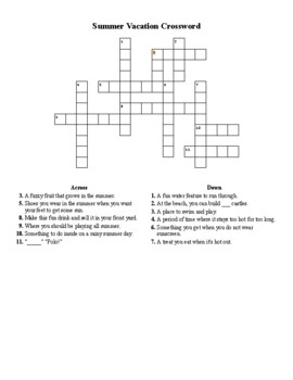 Summer Vacation Crossword Puzzle by ELA Escape Room Central TpT