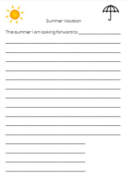 Summer Vacation Sentence Stem - Writing Assignment by Maria Pereira