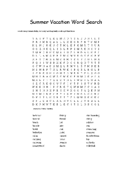 Summer Vacation Word Search For Grades 4 Through 12 By Shirley Spalding