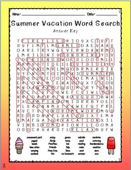Summer Vacation Word Search with Answer Key by The Education Warehouse