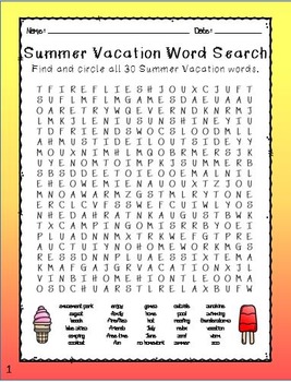 summer vacation word search with answer key by the