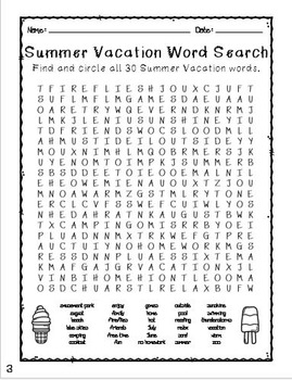 end of the year summer vacation word search with answer key tpt