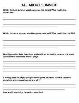 Preview of Summer Vacation Writing Worksheet