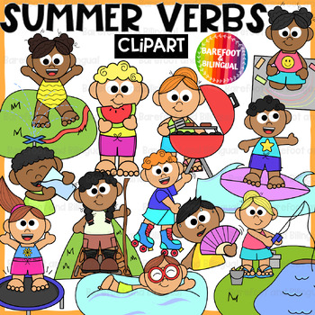 Preview of Summer Verbs Clipart - Grammar Clipart - Summer Activities and Actions