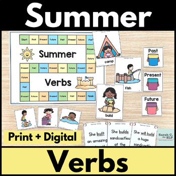 Preview of Summer Verbs Grammar Unit Activities with Past Present & Future Tenses
