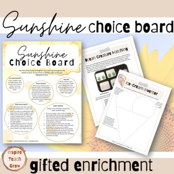 Preview of Summer Vibes Choice Board for Creative Gifted Learners