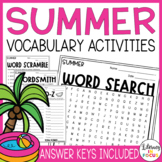 Summer Vocabulary Activities | Summer Word Search | Printable