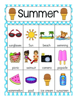 Summer Vocabulary Cards by The Tutu Teacher | Teachers Pay Teachers