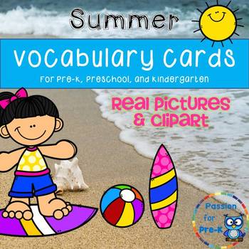 Preview of Summer Vocabulary Cards (Real Images and Clipart) - Pre-K/Preschool/Kindergarten