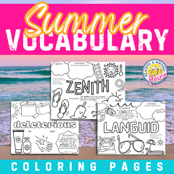 Preview of Summer Vocabulary Coloring Pages: Seasonal Language Activity