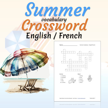 Summer Vocabulary Crossword Puzzles English/French TPT