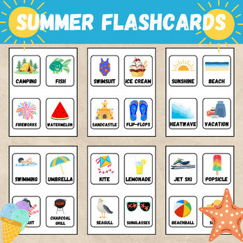 Preview of Summer Vocabulary Flashcards | Summer Word Cards Activities