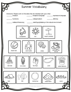 summer vocabulary worksheets by candy apple speech tpt