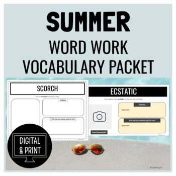 Preview of Summer Vocabulary Packet End of Year Bell Ringers - Print & Digital Word Work