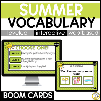 Preview of Summer Vocabulary Skill Builder Bundle - Digital Boom Cards & Interactive PDF