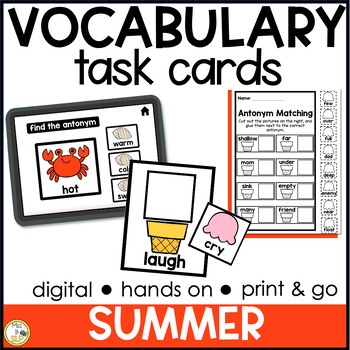 Preview of Summer Vocabulary Task Cards for Elementary - Print, Digital, & No Prep