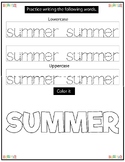 Summer Vocabulary Word List Tracing Book