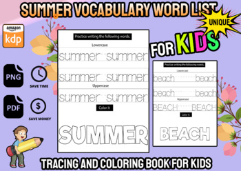 Preview of Summer Vocabulary Word List Tracing Book,Back to school Activity Book