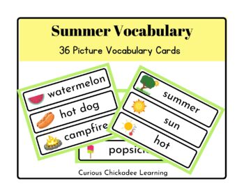 Summer Vocabulary Word Wall Cards by Curious Chickadee Learning | TpT