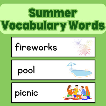 Preview of Summer Vocabulary Word Wall Words for Word Wall, Writing Centre, Dramatic Play