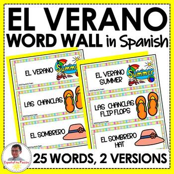 Preview of Summer Vocabulary in Spanish Word Wall Bulletin Board