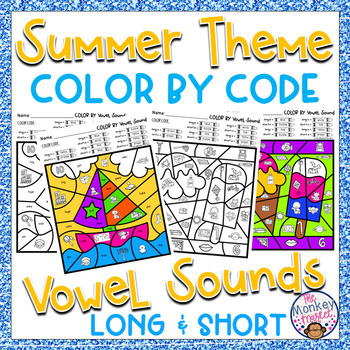 Preview of Summer Vowel Sounds Color By Code