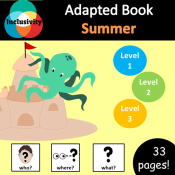 Preview of Summer WHO, WHERE, WHAT? Adapted book preposition Level 1, Level 2 and Level 3