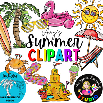 Preview of Summer Watercolor Clipart Special Education Watercolour Clip Art Sun Palm Tree