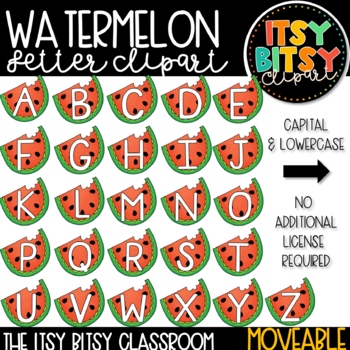 Preview of Summer Watermelon Clipart Moveable Capital and Lowercase Images