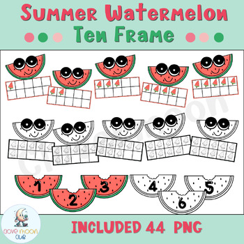 Preview of Summer Watermelon Ten frame template, Summer Watermelon Ten frame clipart