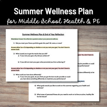 Preview of Summer Wellness Plan Worksheet - Health & PE Assessment