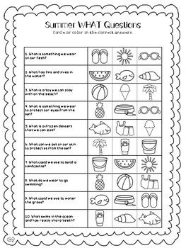 summer wh question worksheets by the sweet talker tpt