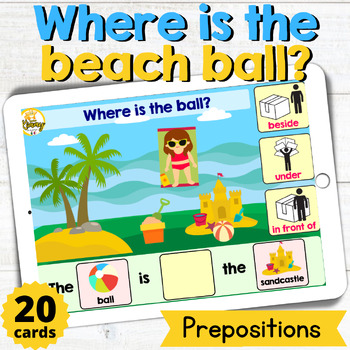 Preview of Summer Where is the beach ball Prepositions Boom Cards