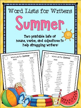Preview of Summer Word List for Writers